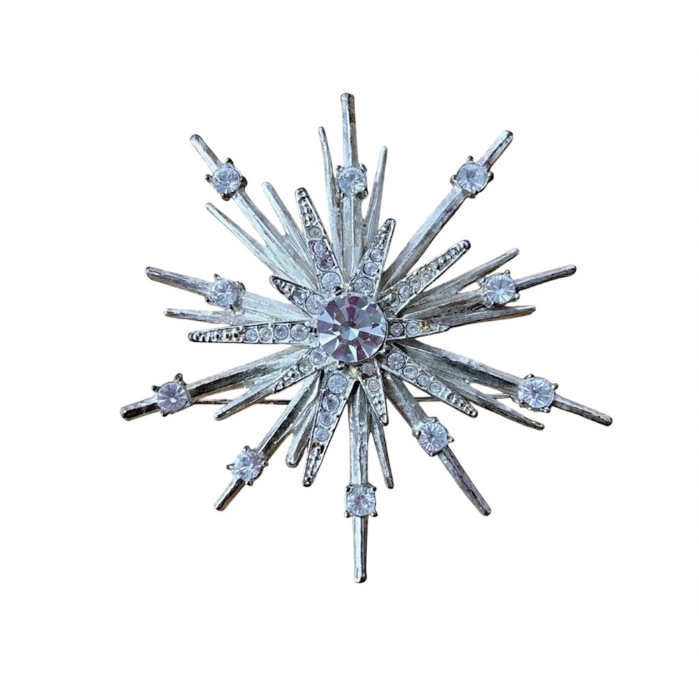 Avon Vintage Starburst Brooch Rhinestone Sunburst Snowflake Pin 2in